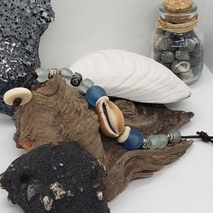 Recycled "Coke" Bottle Bead Cowrie Shell Bracelet